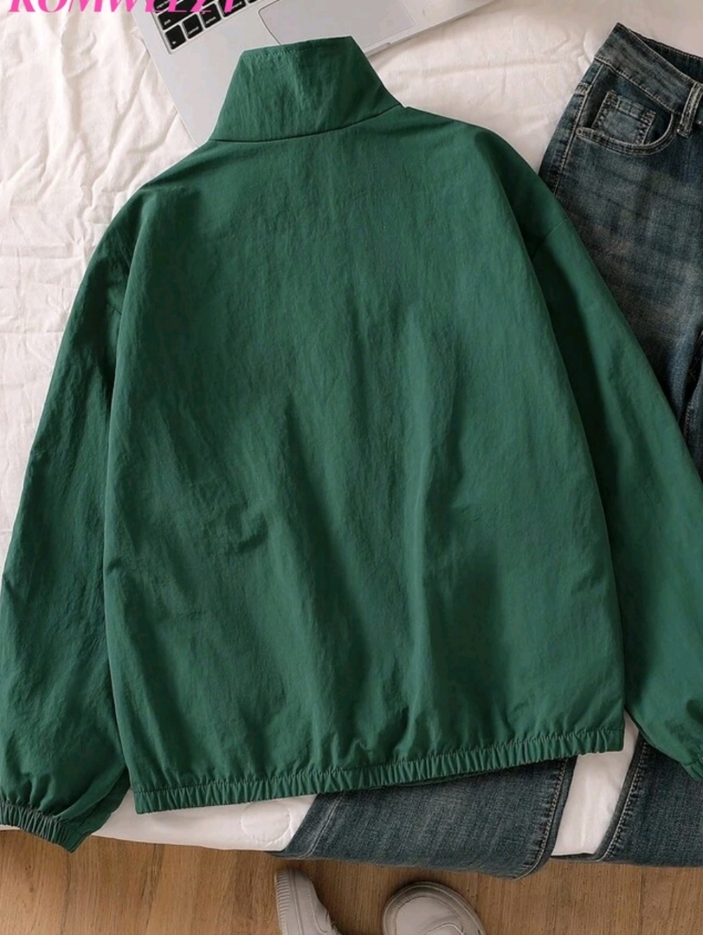 Green Track Jacket with Pink Stripes - Picture 2 of 3